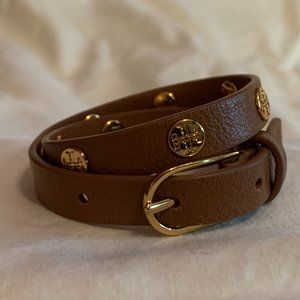 DOUBLE WRAP BROWN LEATHER TORY BURCH BRACELET